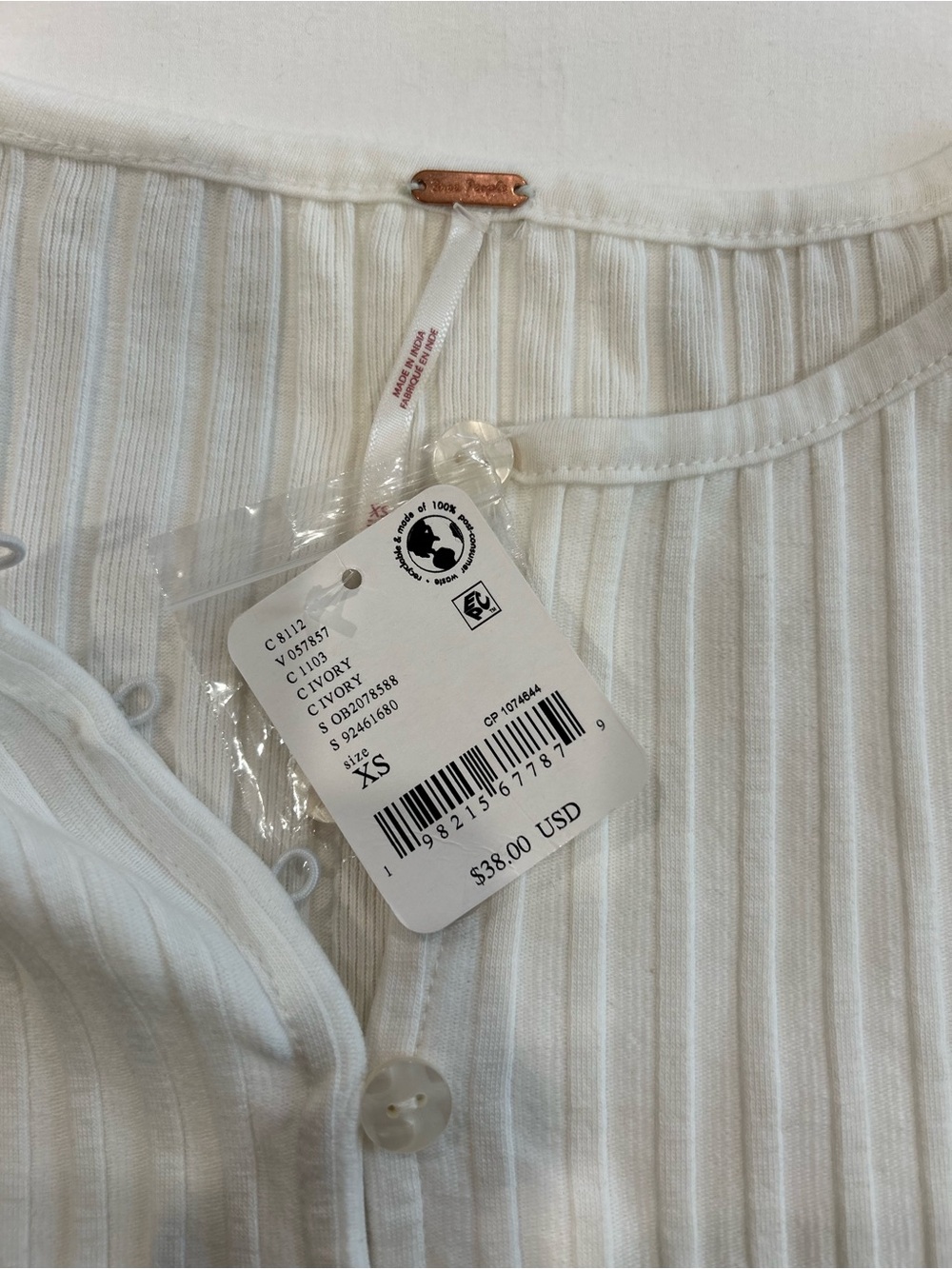 FREE PEOPLE - Tilly Vest Blouse Top Knit Ribbed Buttondown Scoop-Neck Size XS - Picture 6 of 9